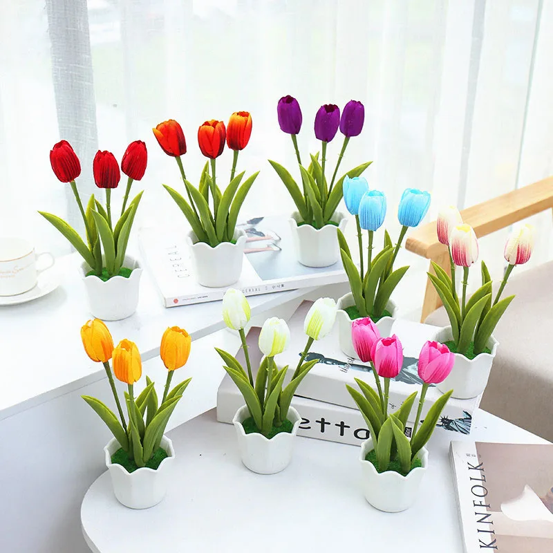 

Three-headed Tulip Simulation Flower Bonsai Creative Ornament Simulation Plant Fake Flower Dating Marriage Artifact