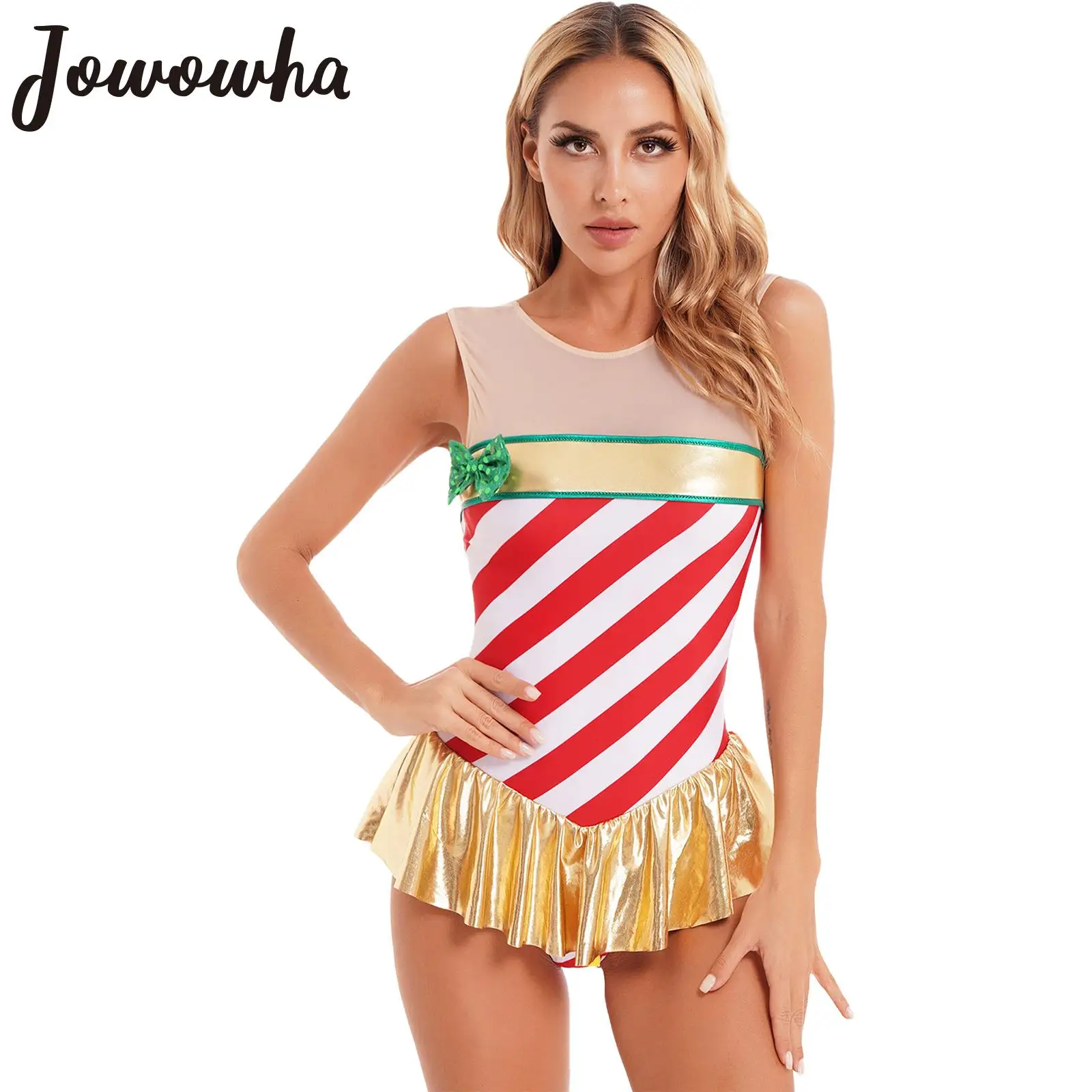 Женский рождественский танцевальный костюм ярких тростей без рукавов полосатое