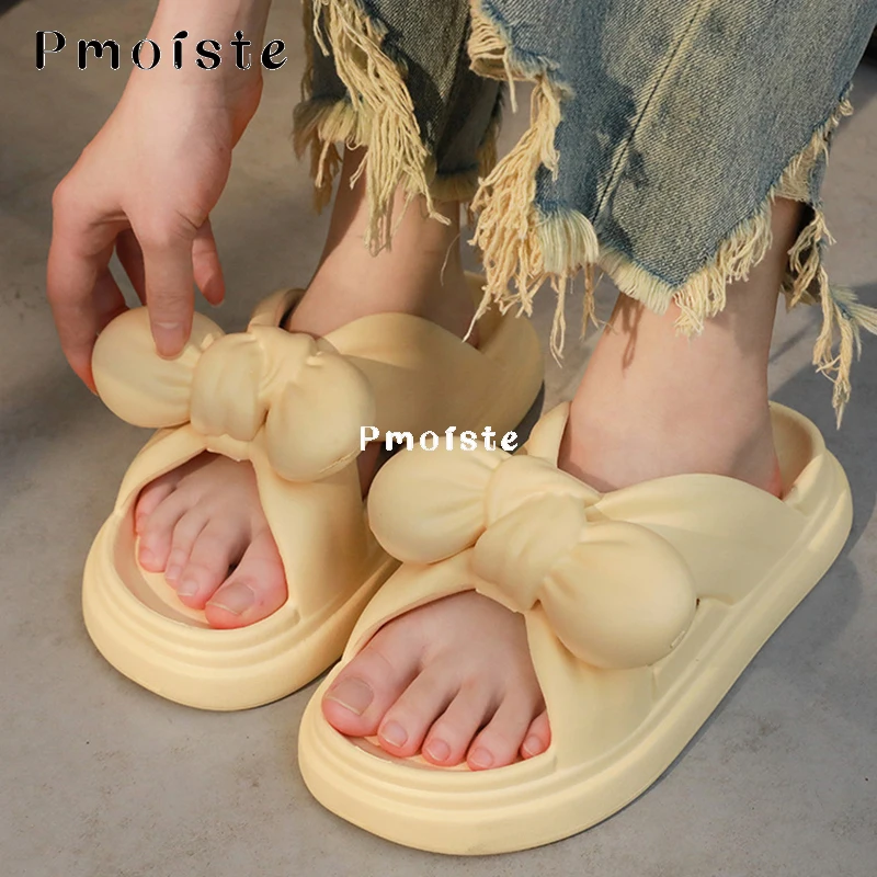 Women's Bowknot Slippers Platform Cute Soft Summer Shoes Comfortable Bathroom Designer Slides Indoor 2023 EVA Slipper Non-slip