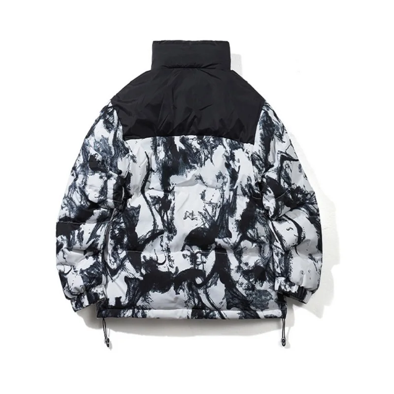 Couple winter Coat Men's Fashion Stitching Printed Stand-collar Cotton Jacket Thick Warm Jacket Short Couple Clothes