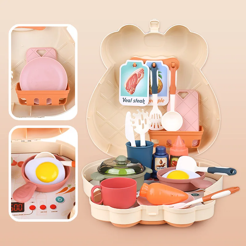 

Children's storage backpack simulation kitchen cutlery set baby educational cooking girl toys fun toys holiday gifts
