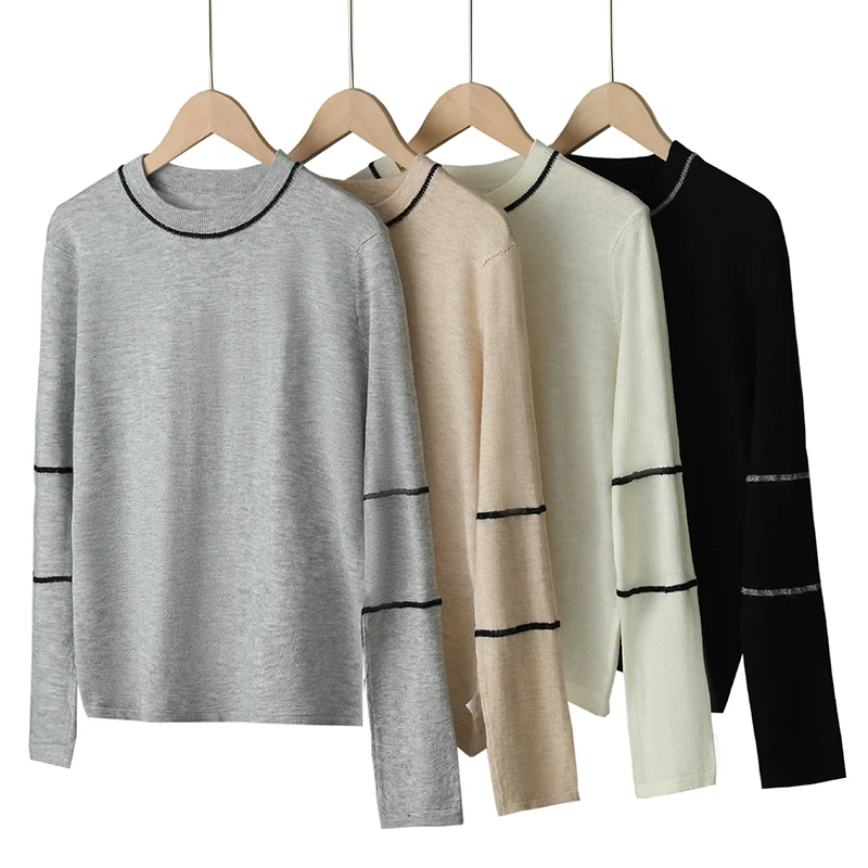 

Spring And Summer Fashion Long-Sleeved Knitted Wool Solid Color Bottoming Shirt New Sweater Women's Slim Top Inside