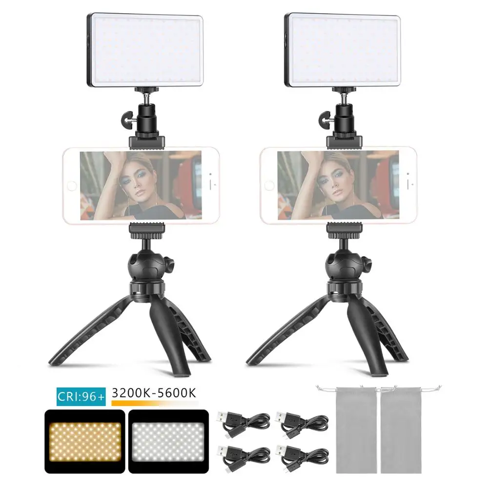 

Neewer 2-Pack LED Video Light Mobile Phone Stand Desktop Set: Dimmable/Built-in 4500mAh Battery/OLED Display + Mini Tripod Stand