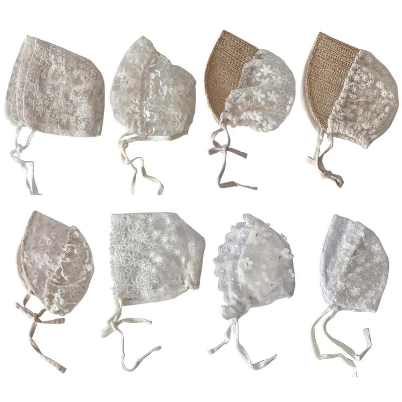 

Girls Christening Lace Hat Baby Girls Bonnet Cap Breathable Summer Hat Vintage Princess-Headdress Little Girl Beanie 69HE