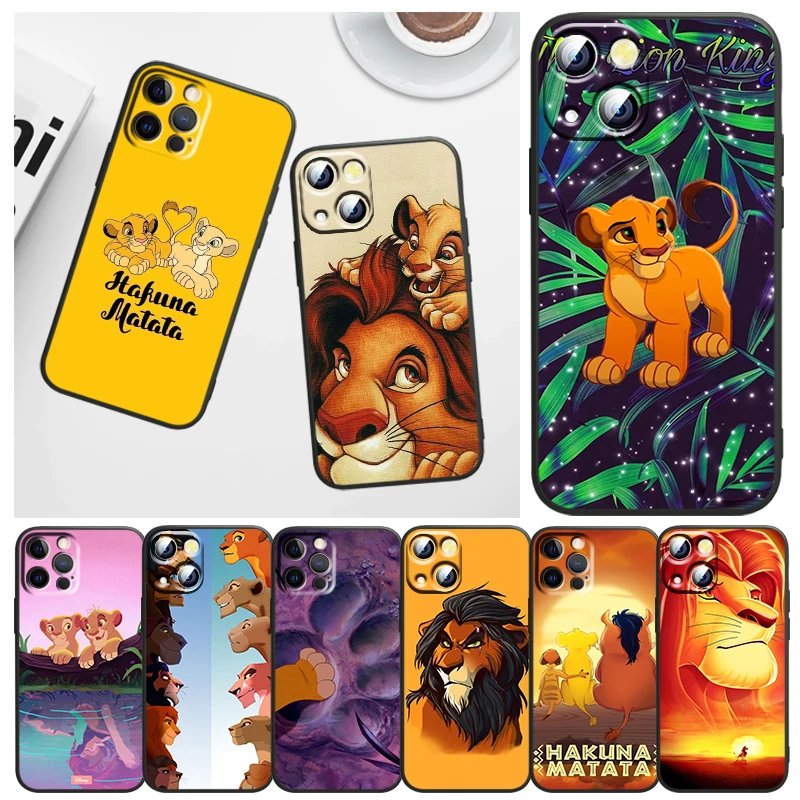 

Phone Case For Apple iPhone 14 13 12 11 mini 8 7 6 XS XR X SE 2020 Pro Max Plus Funda Disney The Lion King Black Cover