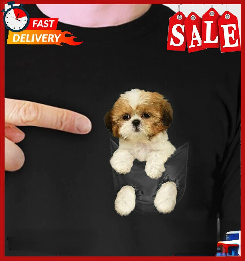 

Shih Tzu Puppy in Pocket Shitzu Dog Pet Lover Unisex T-Shirt 100% Cotton O-Neck Short Sleeve Casual Mens T-shirt Size S-3XL