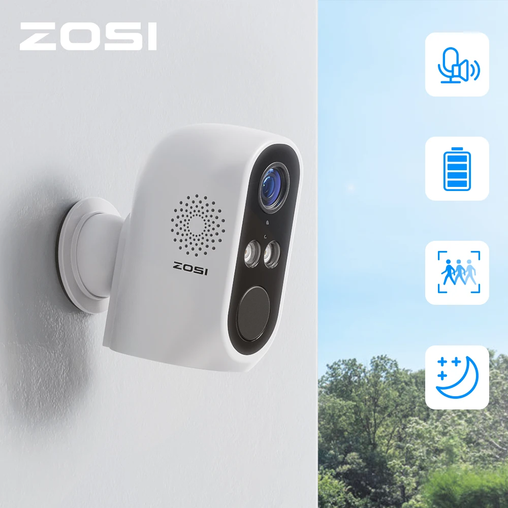 ZOSI C1 Wire Free Battery Security Camera 1080p Full HD IP65 Outdoor PIR 2-Way Audio Cloud Storage/SD Slot for Home Surveillance