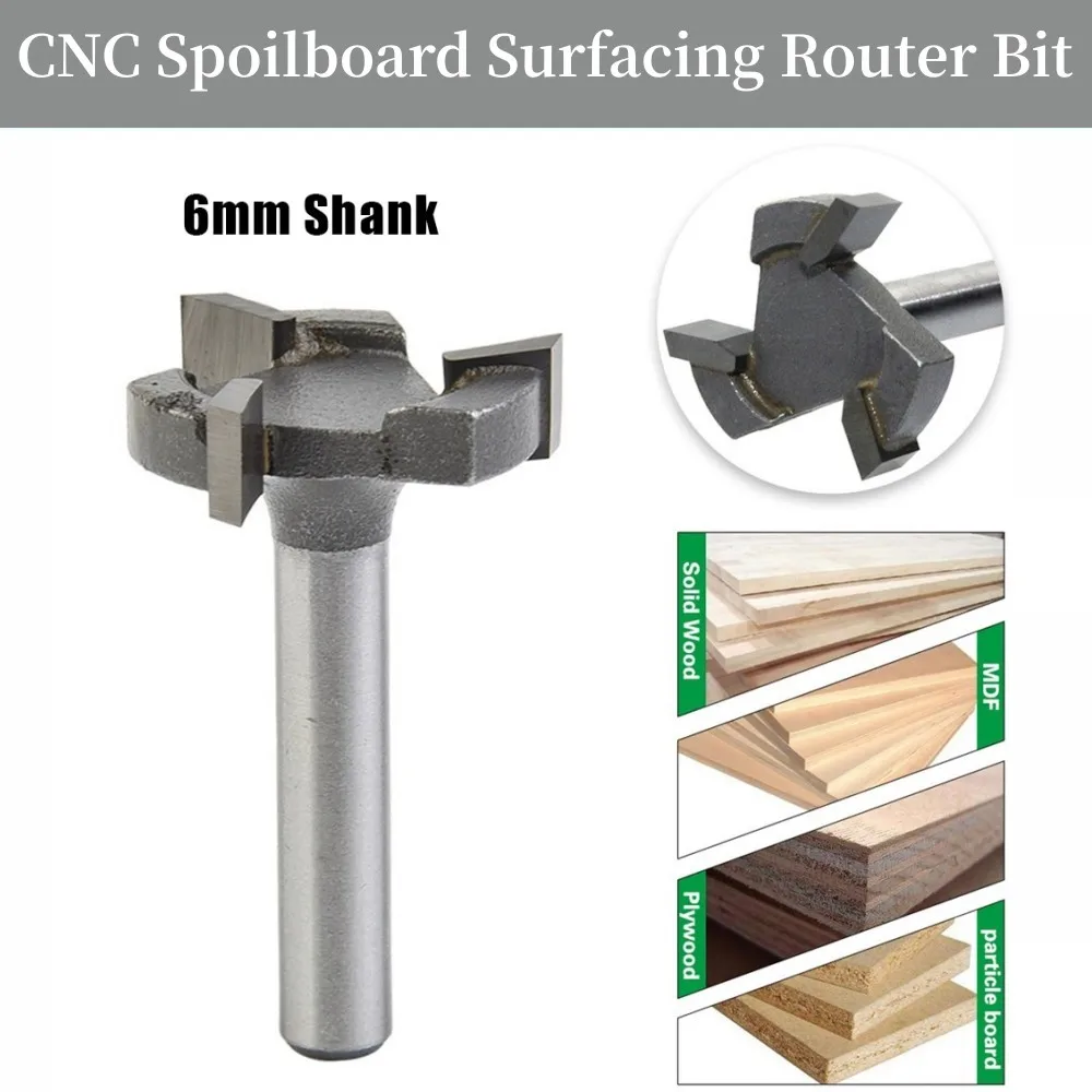 

1pc CNC Spoilboard Surfacing Router Bit 6mm Shank Durable Carbide Straight Edge Slotting Milling Cutter Cutting Handle For Wood