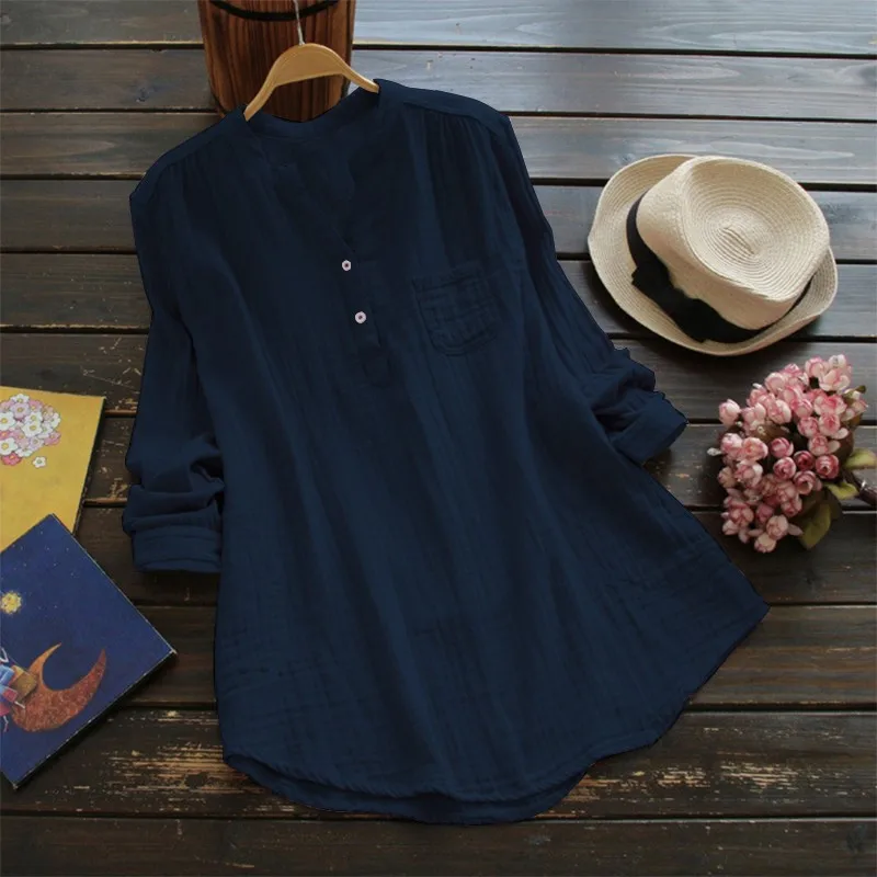 

Autumn Women Tops Solid Cotton Linen Long Seelve Casual Blouse Elegant Ladies Shirts Size S-5XL Loose Blouse Holiday Women Tops