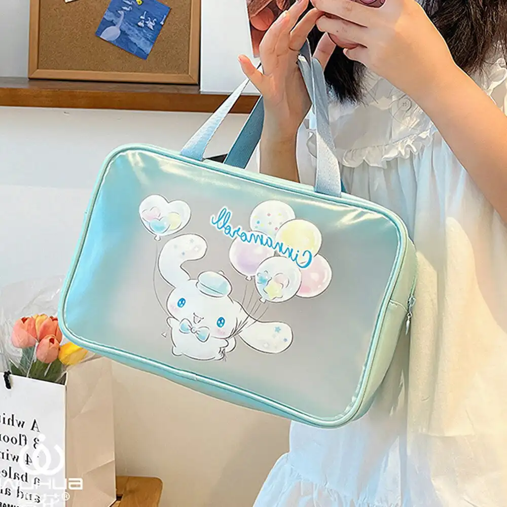 

Sanrio Makeup Bag Cinnamorol Beach Tote Bag Portable Waterproof Handbag Women Travel Toiletry Storage Shoulder Bags Hello Kitty