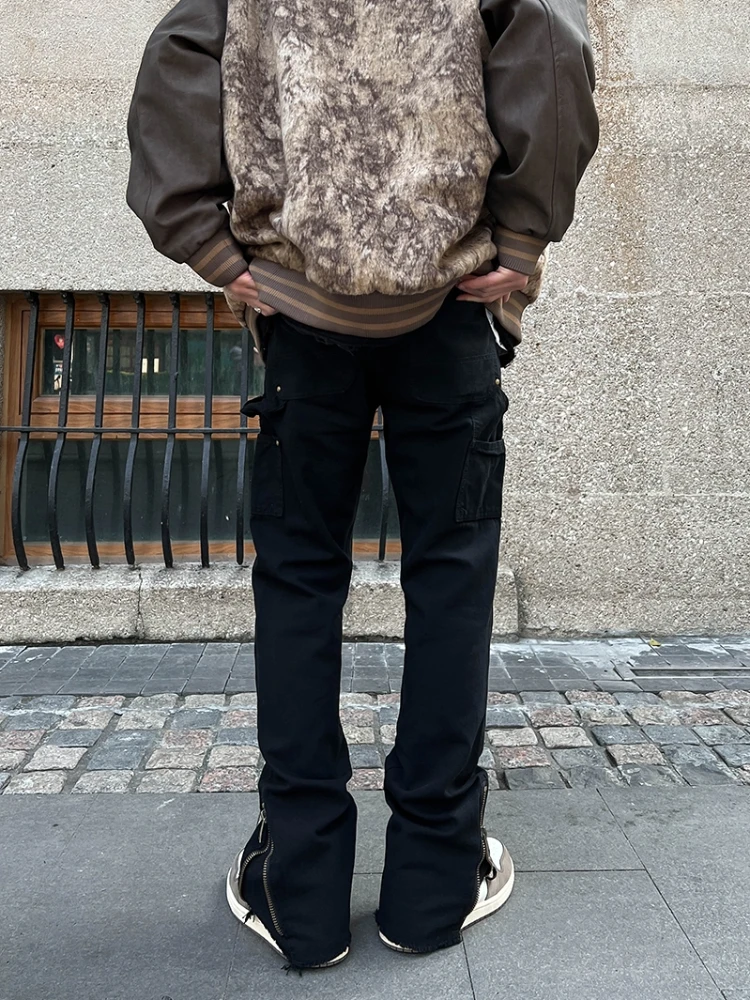 Джинсы мужские с заклепками и боковой молнией в американском стиле Vibe Harajuku