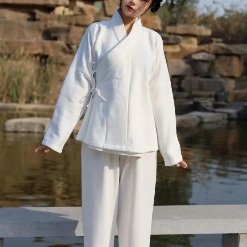 Фото Бархатные женские и мужские топы и брюки Hanfu для пар, одинаковые костюмы унисекс для взрослых, белая утолщенная внутренняя одежда, утепленная теплая одежда для сна №4