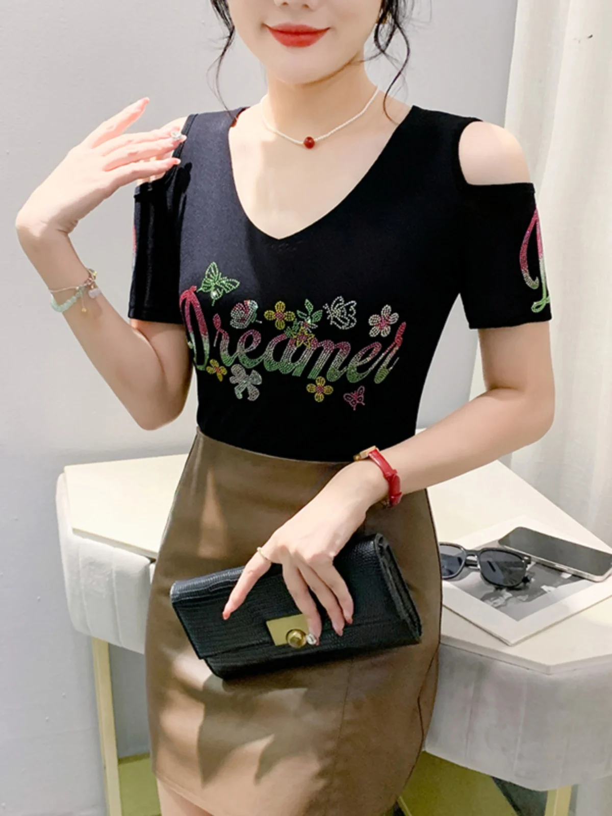 Летняя женская футболка European Goods. Женская двухслойная сетка из ледяного шелка с