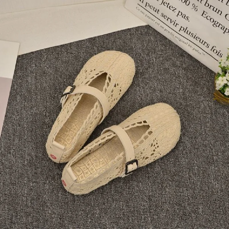 Non slip granny mom mary janes shoes comfort wide feet fit summer mesh lace loafers black beige walking shoes for women 2023 new