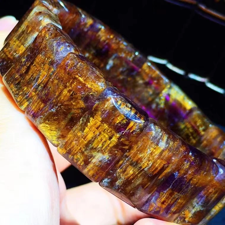 

Natural Purple Cacoxenite Auralite 23 Quartz Bracelet 18.2x11.5x7.4mm Bangle Gold Rutilated Women Men Beads AAAAAA