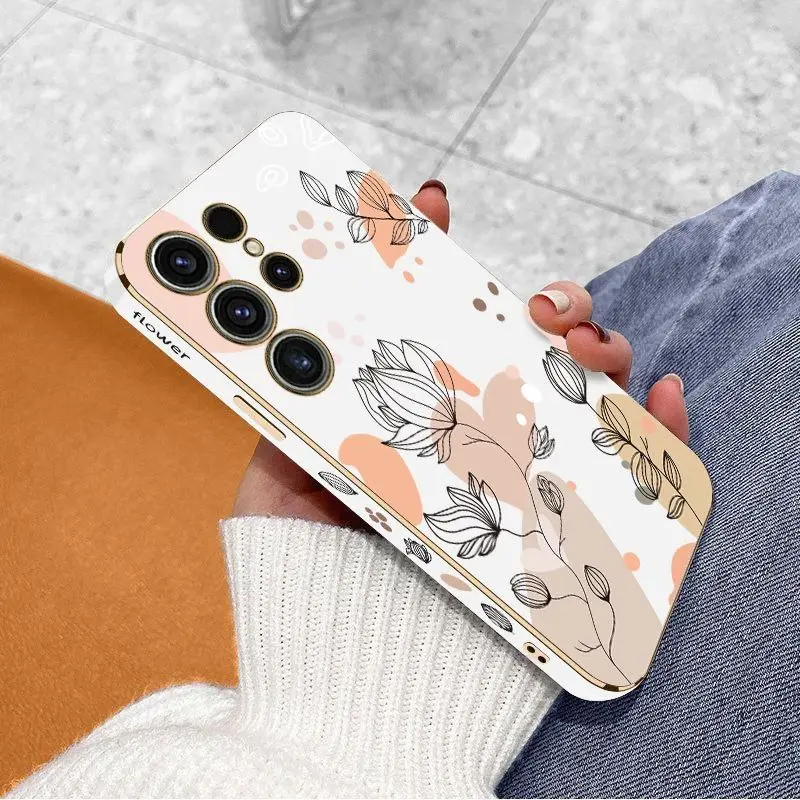 Simplicity Plants Luxury Plating Phone Case For Samsung Galaxy S23 S22 S21 S10 S9 S8 Plus Note 20 ultra 10 Plus Cover