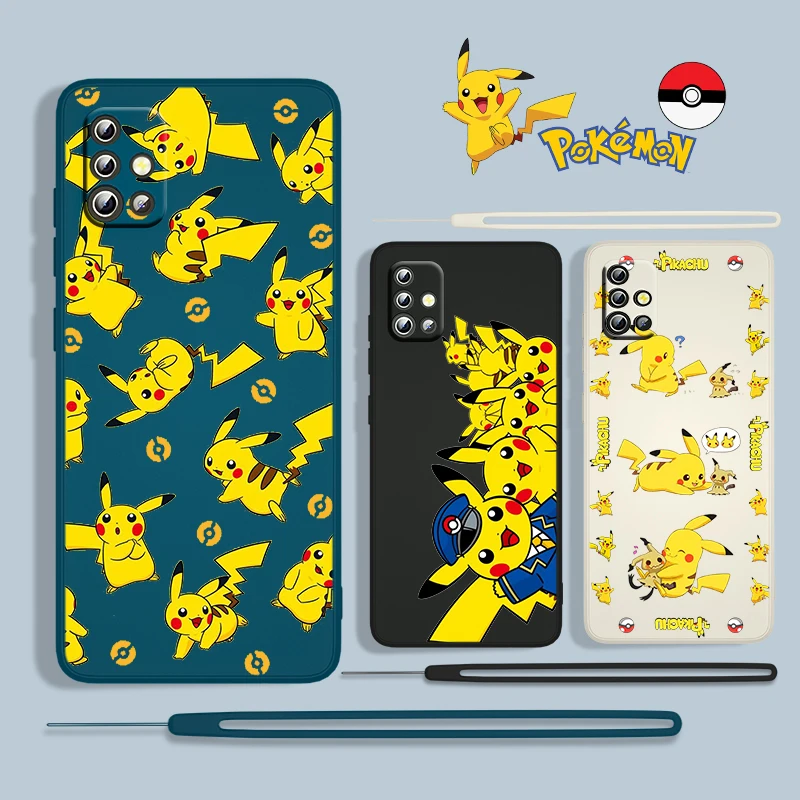 

Cartoon Cute Pikachu For Samsung Galaxy A73 A53 A33 A52 A32 A22 A71 A51 A21S A03S A30S A50 Liquid Rope Phone Case Cover Fundas