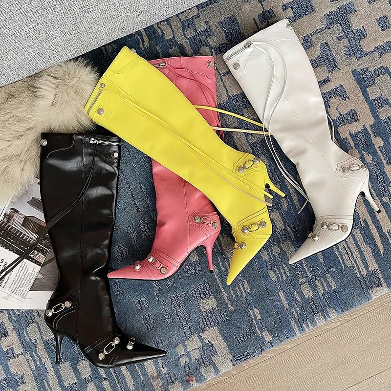 New Arrival Women's Boots for 2023 Over-the-Knee Pointed Toe Boots with Studs and Side Zipper, Plus Size Fashionable Boots