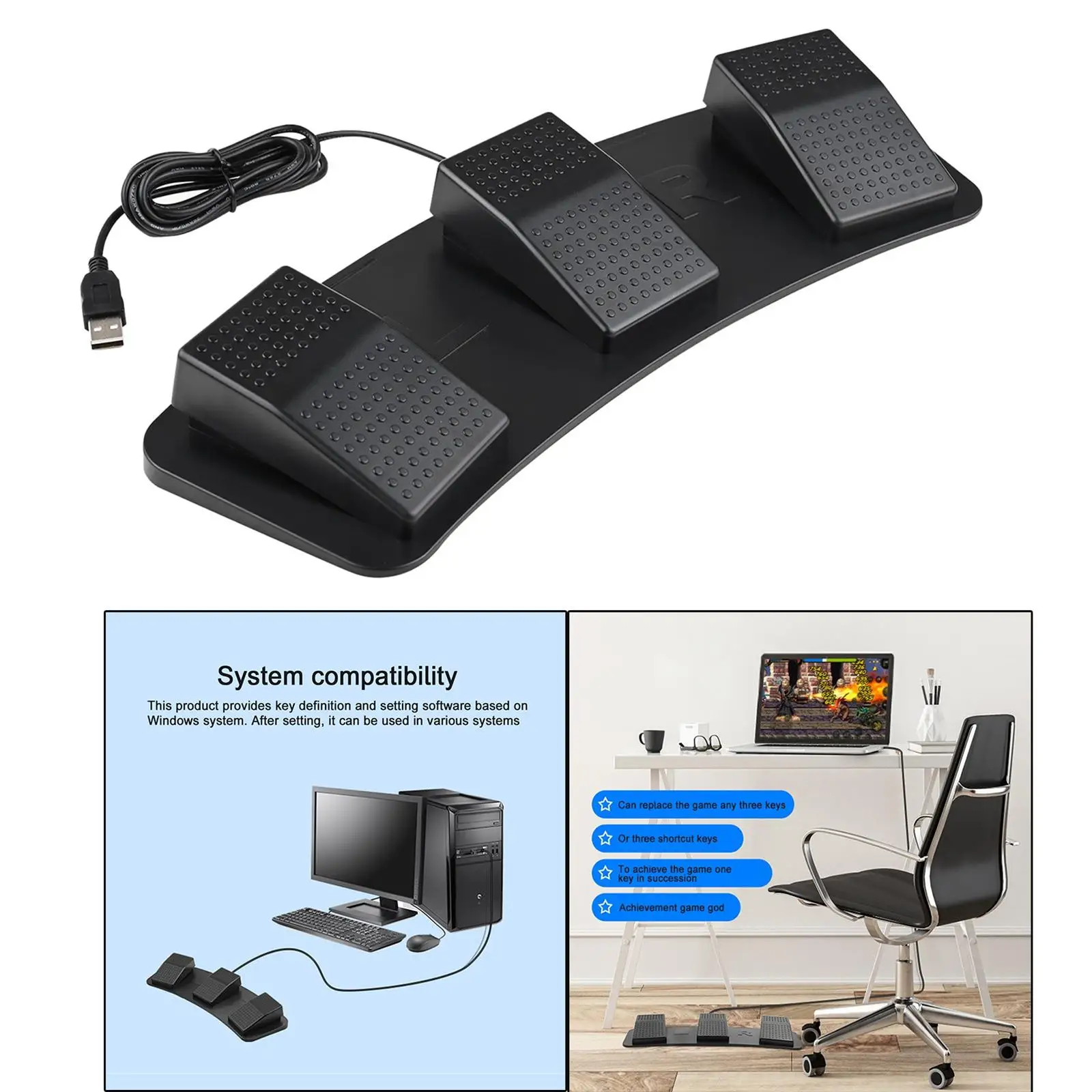 

Педаль USB, три ножных переключателя, для ПК, игрового ПК, клавиатуры, игрового ПК, ноутбука, мыши