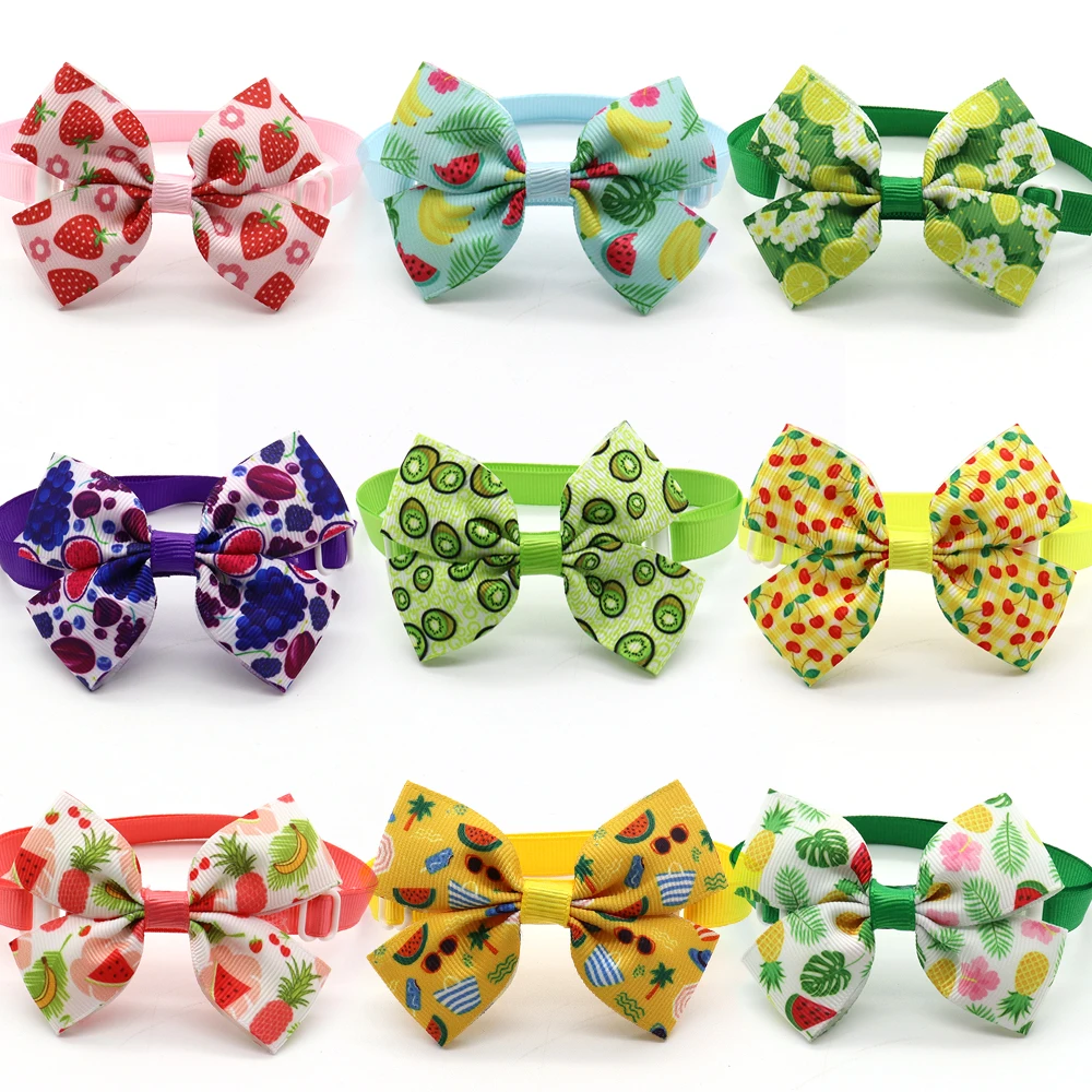 

50/100 Pcs Summer Style Bow Tie for Dogs Cat Fruit Patterns Dog Grooming Accessories Pet Supplies Puppy Dog Collar Bowtie