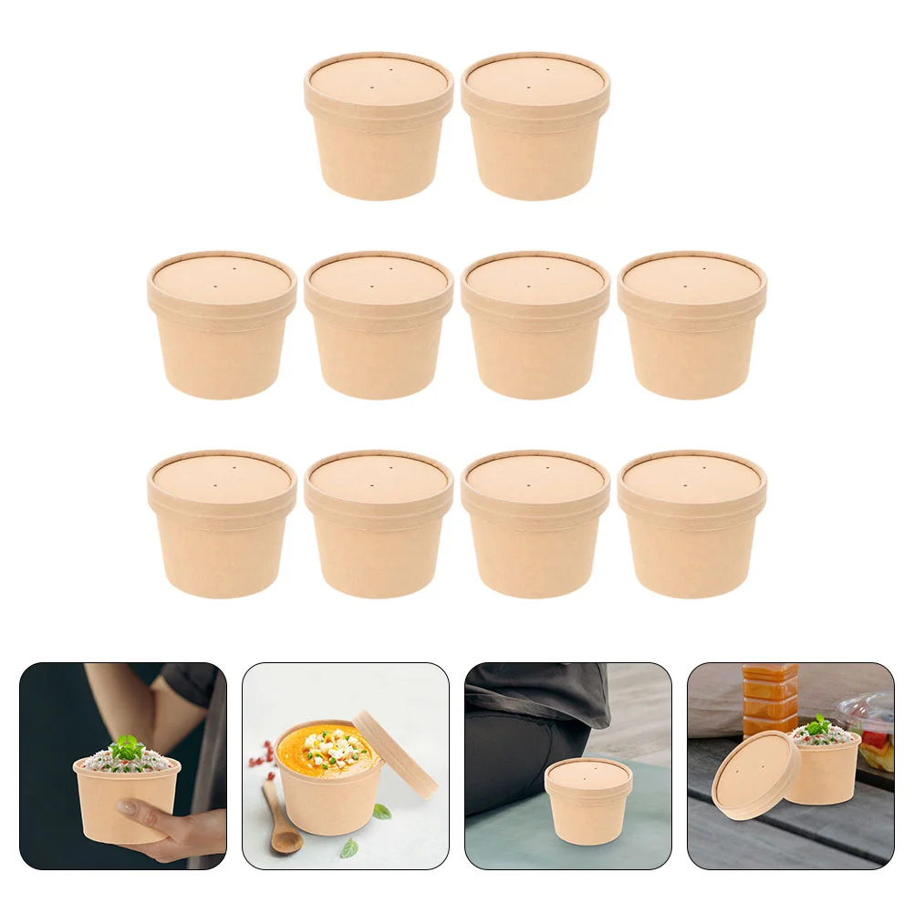 

Paper Cups Soup Bowls Bowl Containers Ice Cream Kraft Food Disposable Yogurt Dessert Cup Take Go Sundae Lids Storage With Server