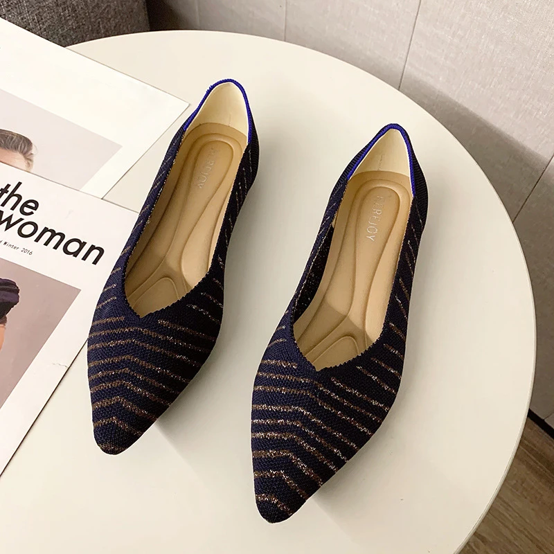 2022Stretch Colorblock Knit Comfortable Pointed Toe Ballet Flats Women's Slip-On Maternity Loafers Shores Moccasin Women's Shoes