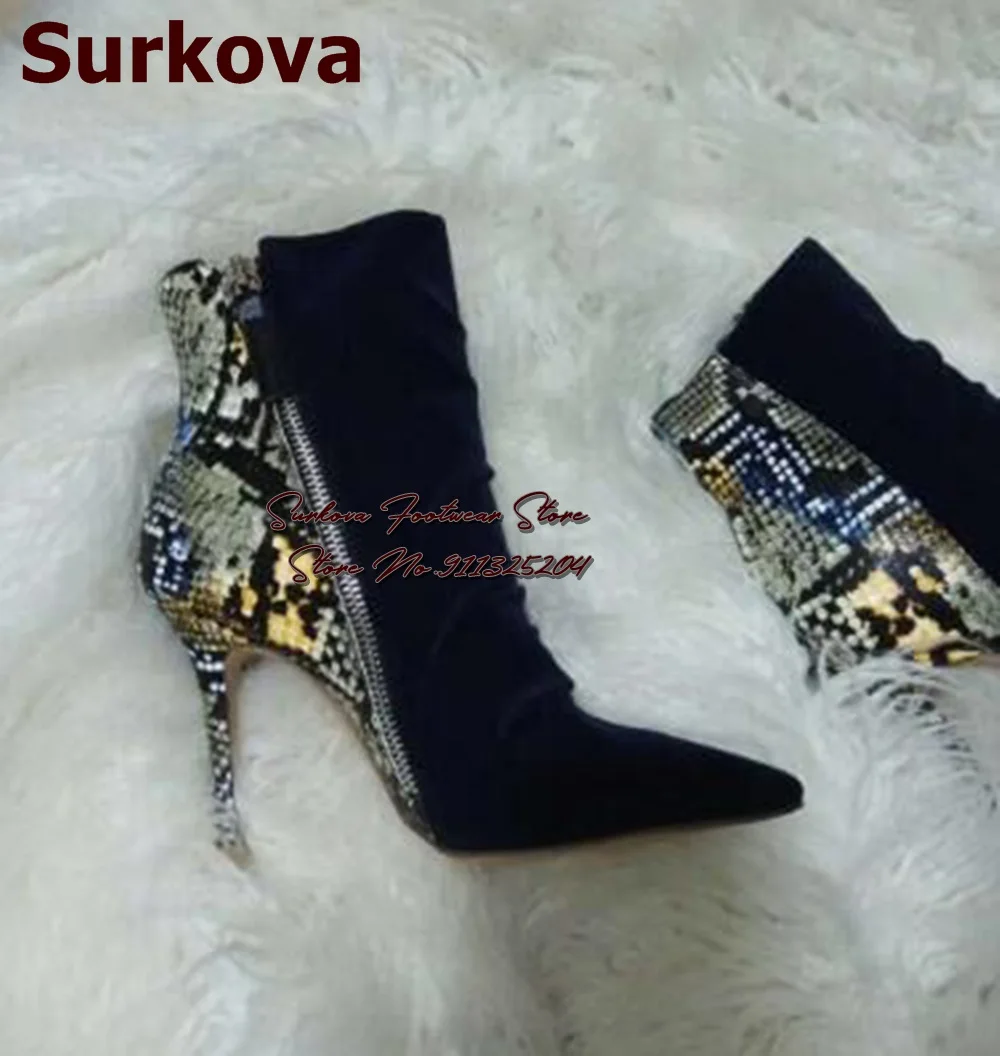 Женские замшевые ботильоны Surkova с острым носком на высоком каблуке