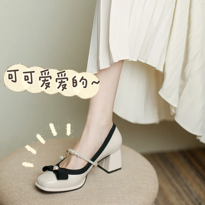 

heels French Woman shoes mary jane shoes medium heel Women's shoes Shoes on heels retro Women shoes for women chunky heel pumps