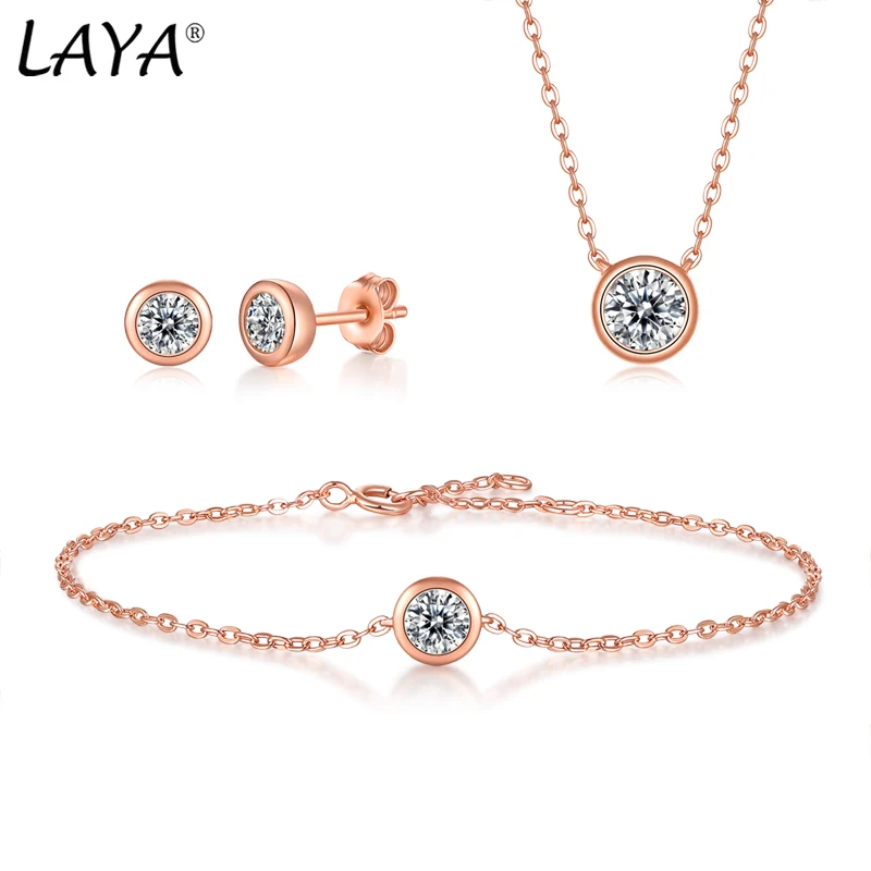 LAYA S925 Sterling Silver Plated 18k Rose Gold 0.5ct 1ct Moissanite Bubble Necklace For Women Birthday Wedding Fine Jewelry set