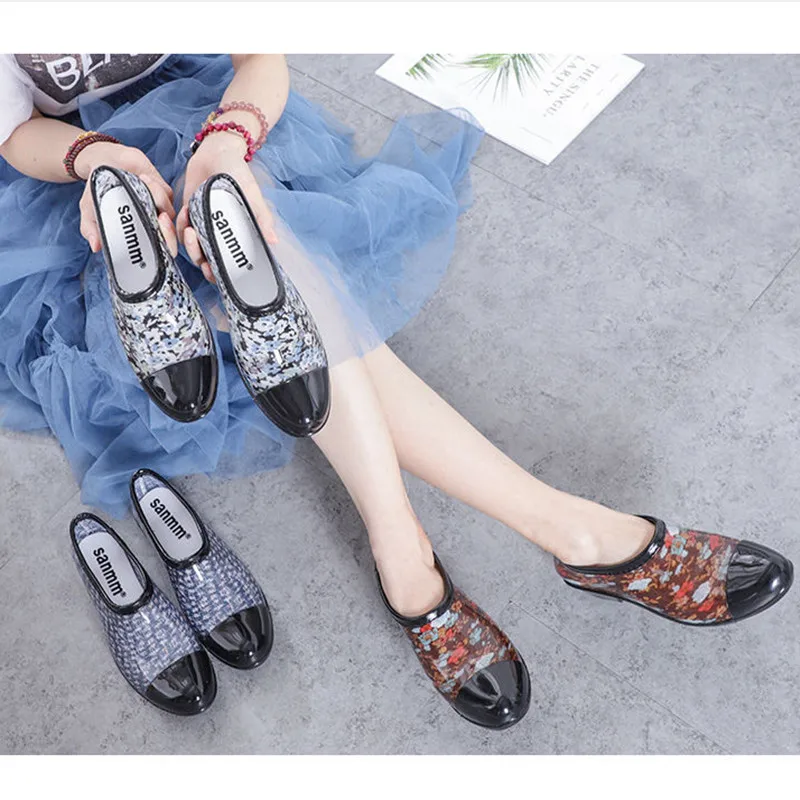 Waterproof Shoe Rain Boot Cover Ladies Sandals Soft Pvc Plastic Flat Non-slip  For Home  Kitchen Bedroom Driving Reusable