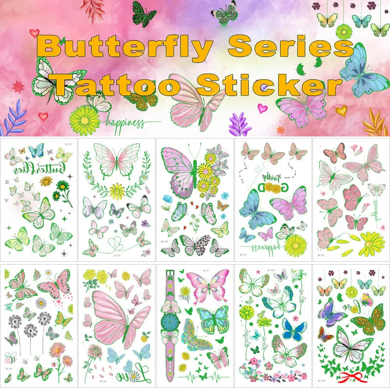 

14 упаковок, Светящиеся Татуировки-бабочки для детей