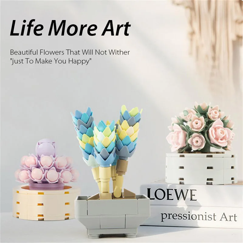 

Букет из строительных блоков, модель 3D, строительные блоки, домашние горшечные растения, цветы «сделай сам», сборные игрушечные блоки, детск...