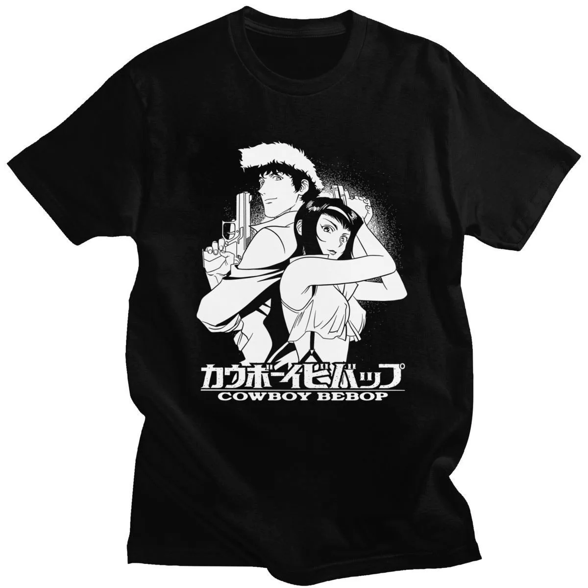 

Novelty Men's Animated Tv Show Cowboy Bebop T Shirts Short Sleeves Cotton T Shirt Leisure Manga Spike Spiegel And Faye Tee
