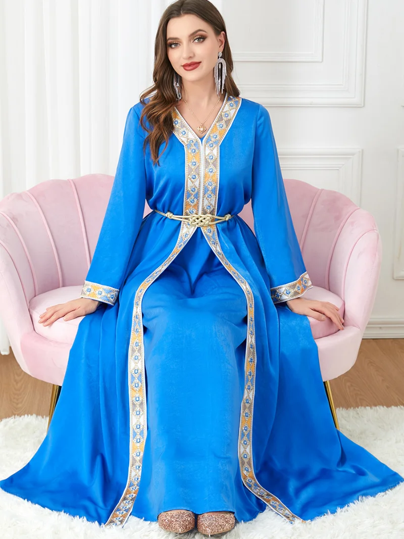 Morocco Party Dress Muslim Women Abaya Embroidery Split Kaftan Turkey Arab Long Robe Vestidos Dubai 2 Piece Set Maxi Dresses