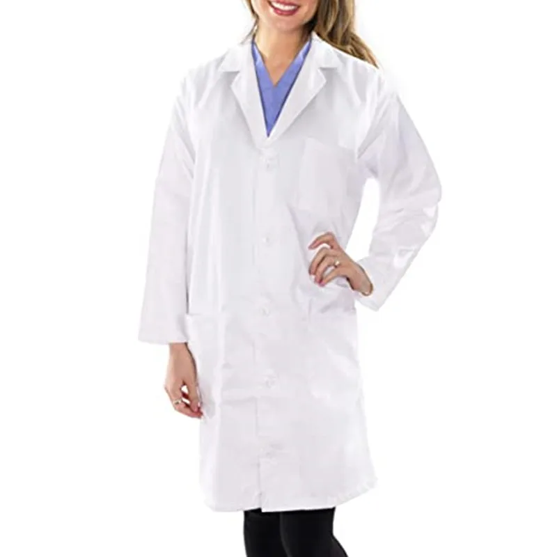 

Professional White Lab Coat For Women Full Sleeve Cotton Blend Long Medical Coat S-4XL Overalls For Women
