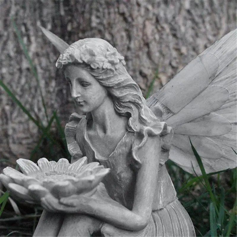 

Sunflower Fairy Statue Garden Solar Light Lighting Luminous Angel Wings Ornament Outdoor Bird Feeder