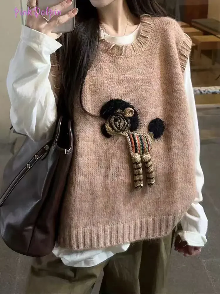 Женский вязаный жилет без рукавов повседневный винтажный свободный джемпер с