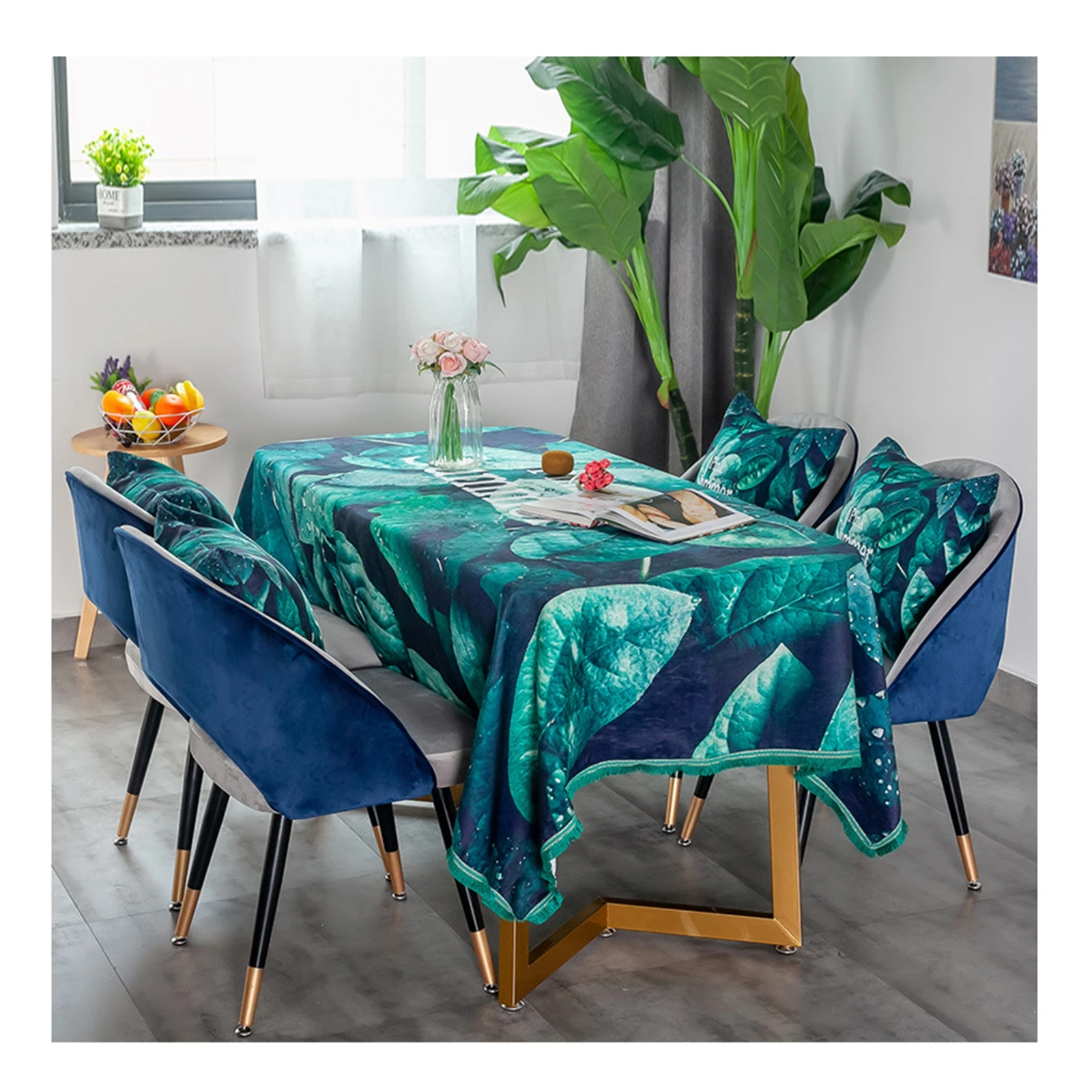 

Скатерти из синели, водонепроницаемые чехлы для стола листья баньяна зеленый синий обеденный стол украшение журнального столика