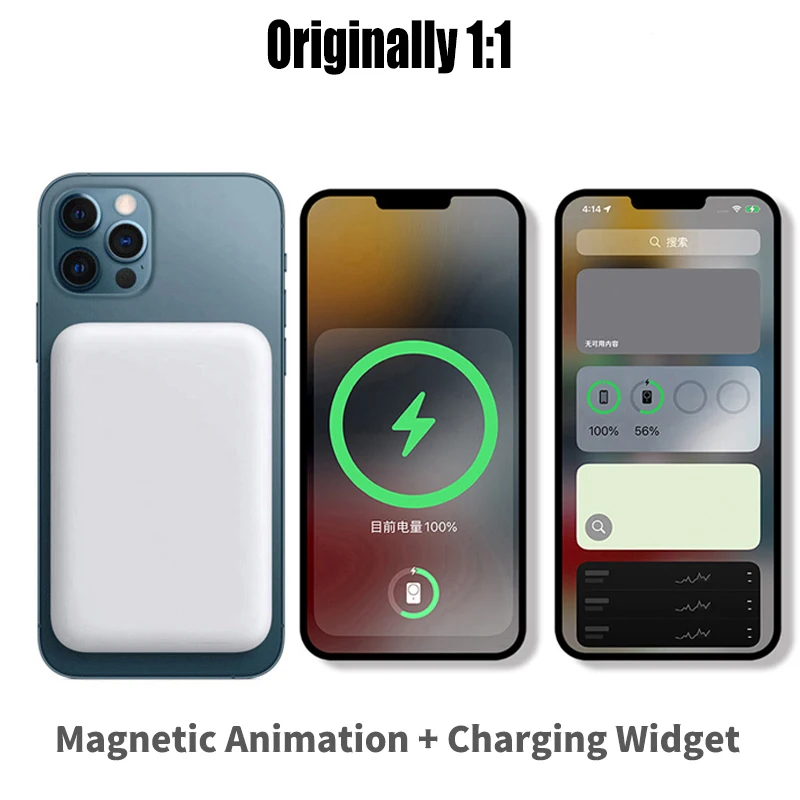 Фото Внешний аккумулятор Magsafe, портативный внешний вспомогательный аккумулятор, тонкий магнитный внешний аккумулятор, беспроводное зарядное ус... №2