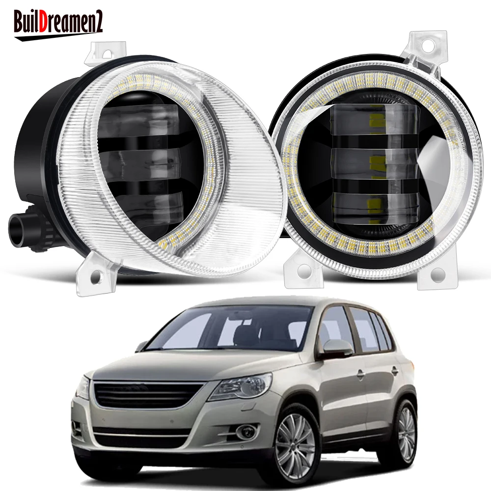 2 X Противотуманные фары «глаза ангела» в сборе для Volkswagen VW Tiguan (5N _) 2007 2008 2009 2010 2011, дневные Противотуманные фары для автомобиля
