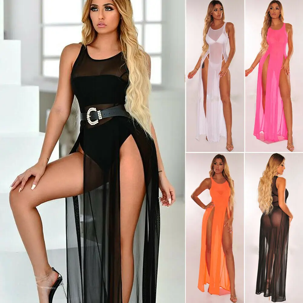 

Sexy Women Bikini Cover Up See-through Tulle Cover-Ups Mesh Sheer Long Dress Evening Party Beach Dresses Sundress