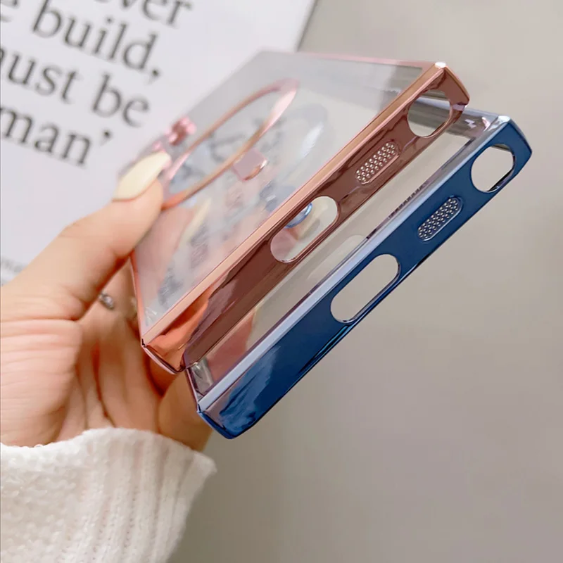 

Luxury Transparent Plating For Magsafe Case For Samsung Galaxy S23 S22 S21 Ultra Plus Wireless Charge Silicone Clear Cover Cases