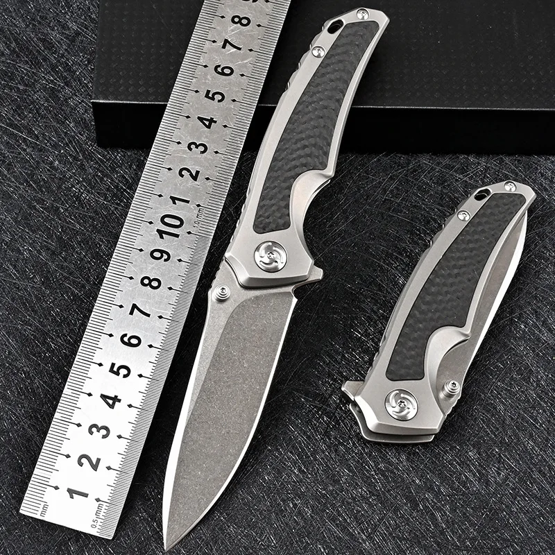 Titanium Alloy Carbon Fiber Knife S35vn Steel Tactical Folding Knife Outdoor Camping Security Defense Pocket Portable EDC