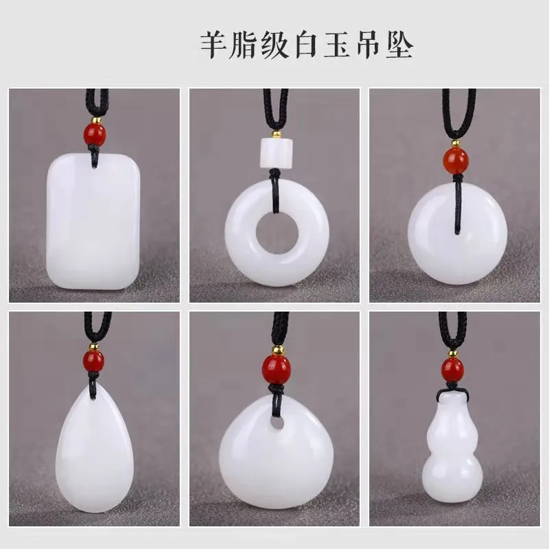 

Natural White Jade Donut Pendant Necklace Men Women Fashion Charms Jewellery Natural Jades Gourd Pendants Feng Shui Lucky Amulet