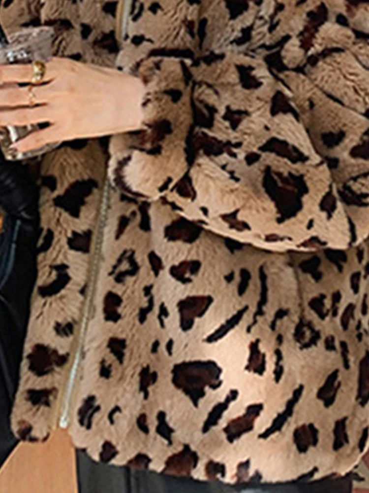 Lautaro Зимнее женское пальто из искусственного меха с леопардовым принтом