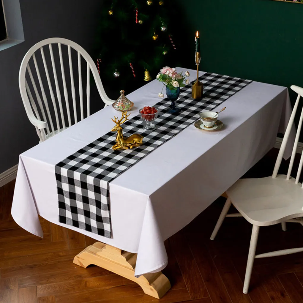 

Table Runner Plaid Holiday Themed Party Tablecloth Decorative Cover Dining Living Room Ornament Home Hotel Desktop