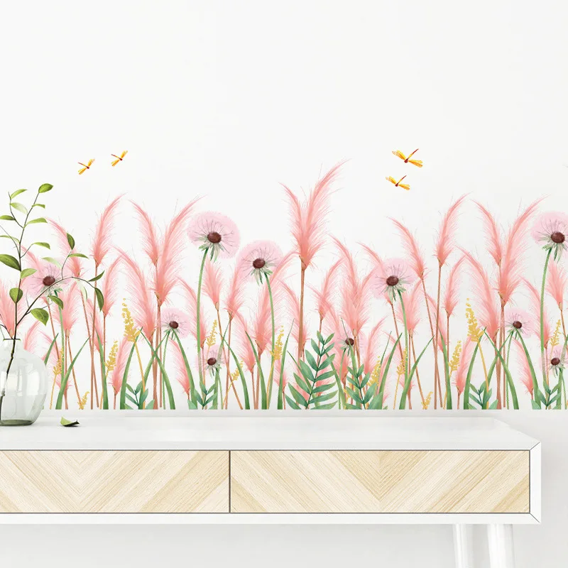 

Pink Flowers Green Leaf Waistline Affixed To The Bedroom Corridor Skirting Line Wall Stickers School Classroom Decor Stickers