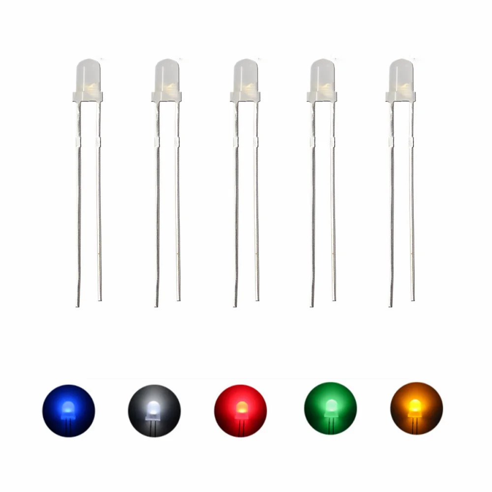 

100 Pcs 3mm Diffused LED Diode Light Emitting Diodes High Intensity Super Bright Lighting Bulb Electronics Components Fog Lamps