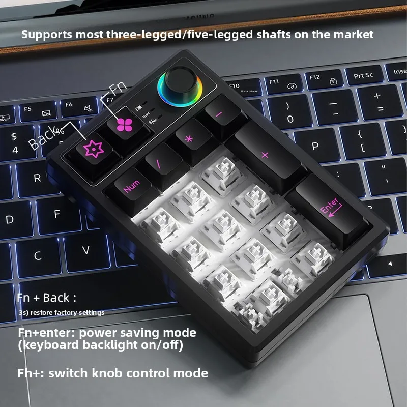 Фото Беспроводная механическая цифровая клавиатура Keycool K19 Bluetooth 2.4G с креплением Gasket, цифровой панелью, регулятором, возможностью горячей замены переключателей, RGB-подсветкой для ноутбуков и Mac №4