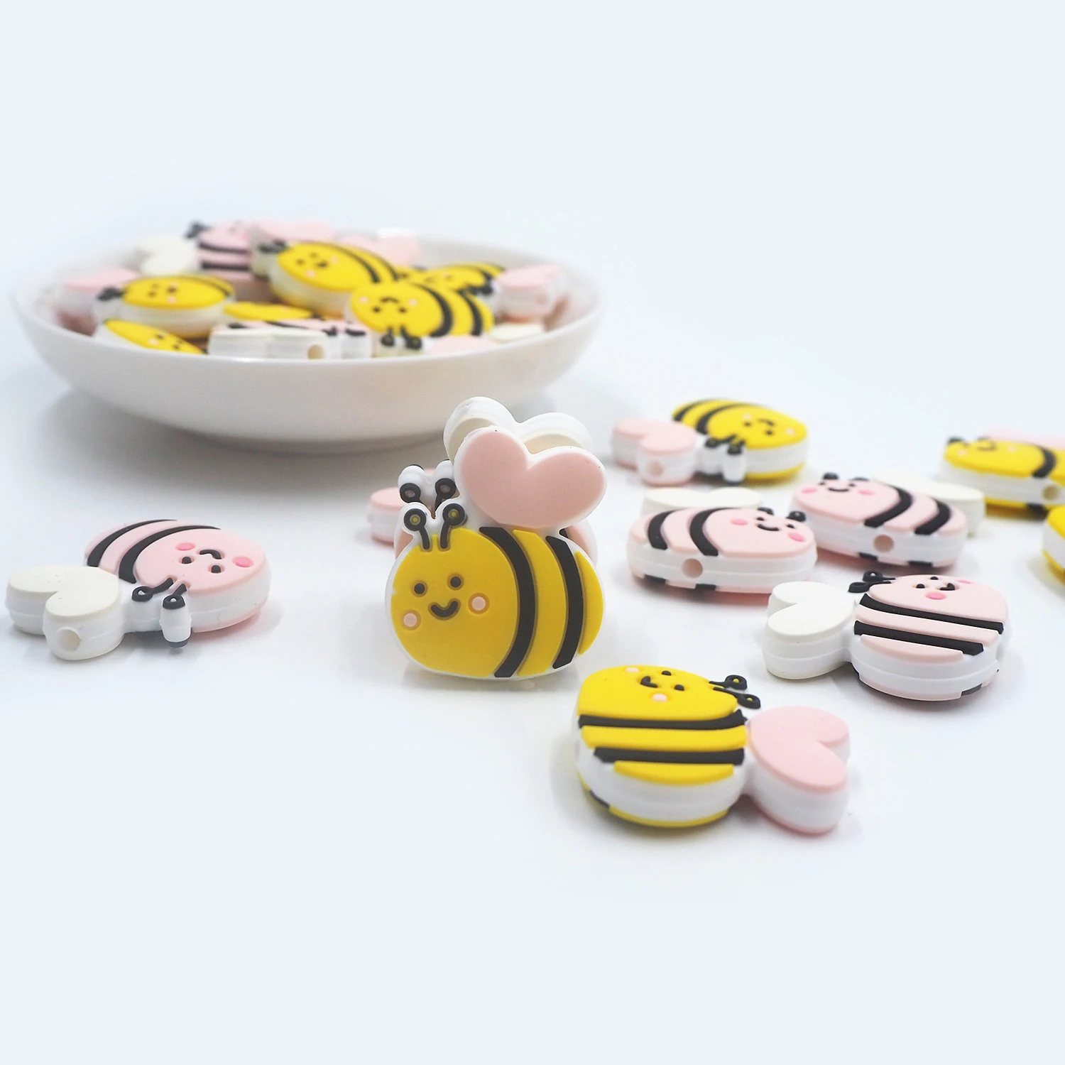 

Chenkai 50PCS Bee Focal Beads Silicone Charms For Pen Making Character Beads For Beadable Pen DIY Baby Pacifier Dummy Chains